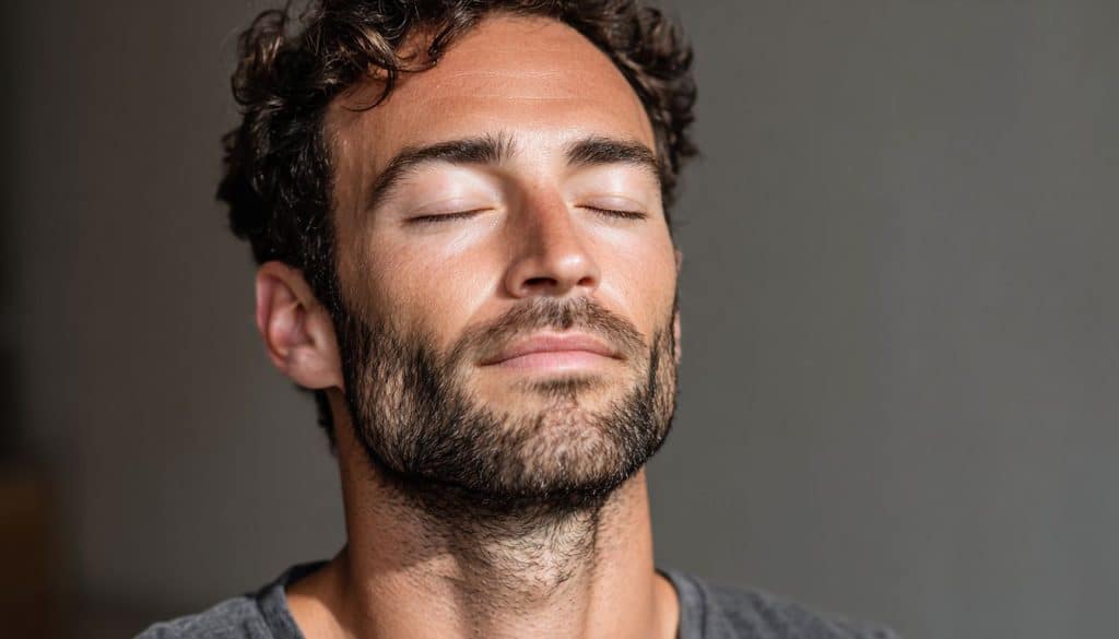 Home pratiquant la respiration zen