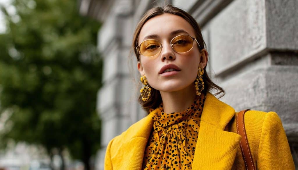 Une femme portant un boléro jaune moutarde, symbole des tendances mode rentrée 2025